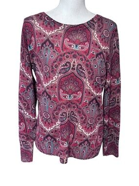 Talbots Pure Merino Wool Paisley Sweater Womens Large Lightweight French Country